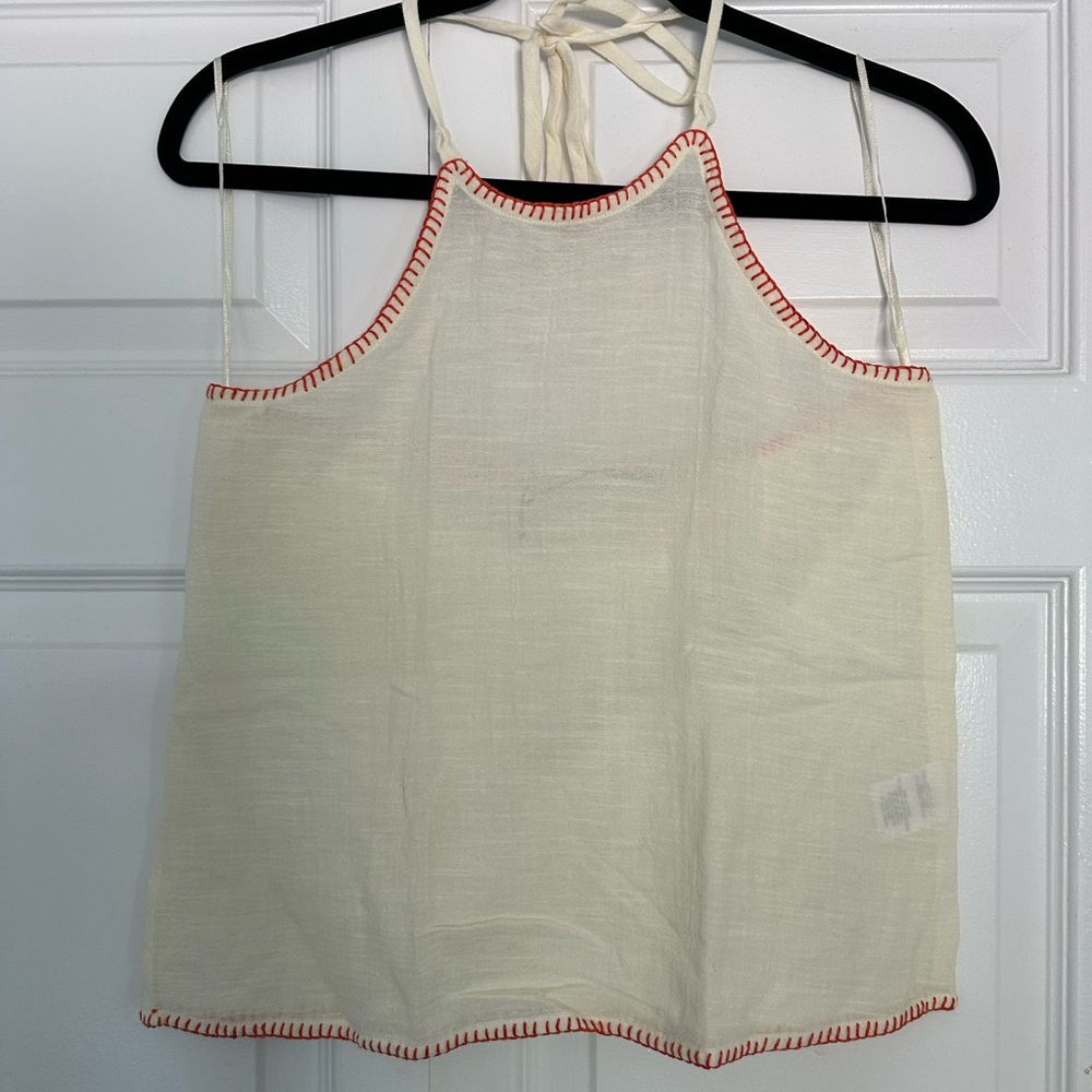 Bila Cream Halter Camisole with Red Contrast Stitching